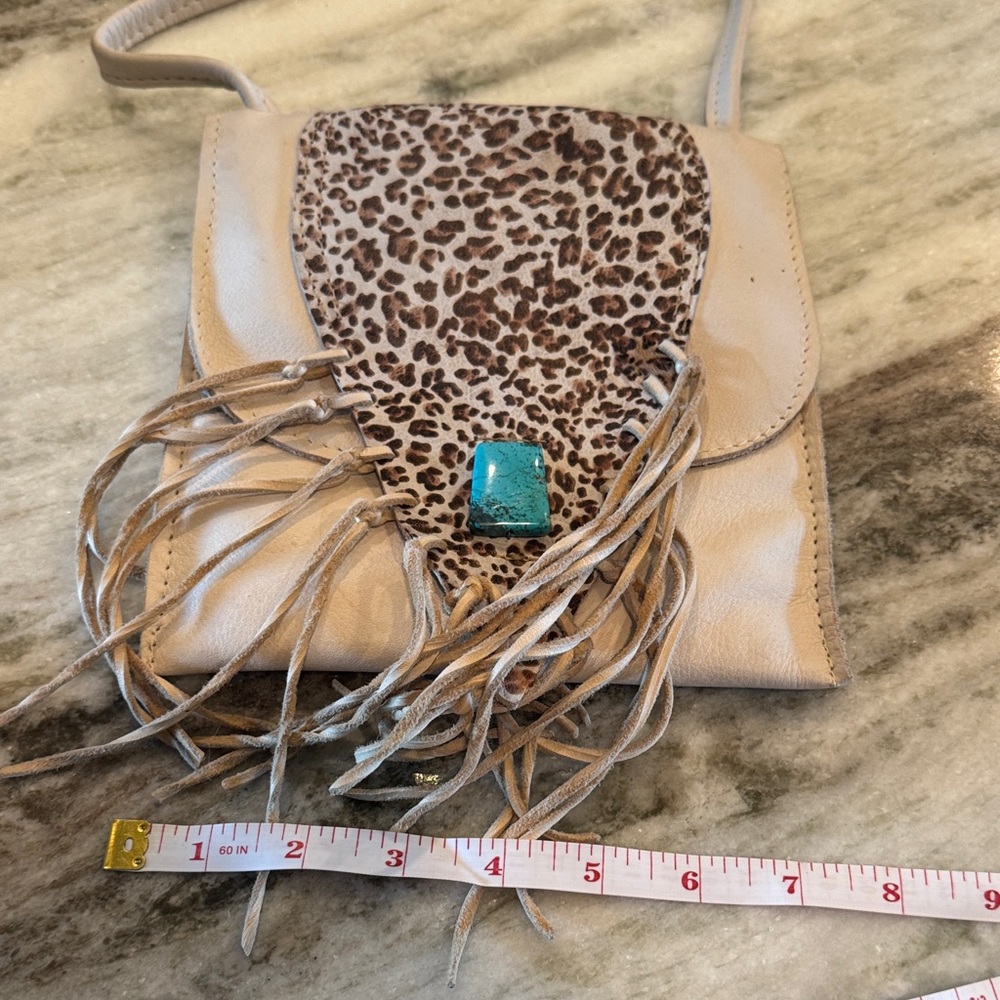 Leopard Print Fringe Crossbody Bag - Cream and Brown - Picture 5 of 6